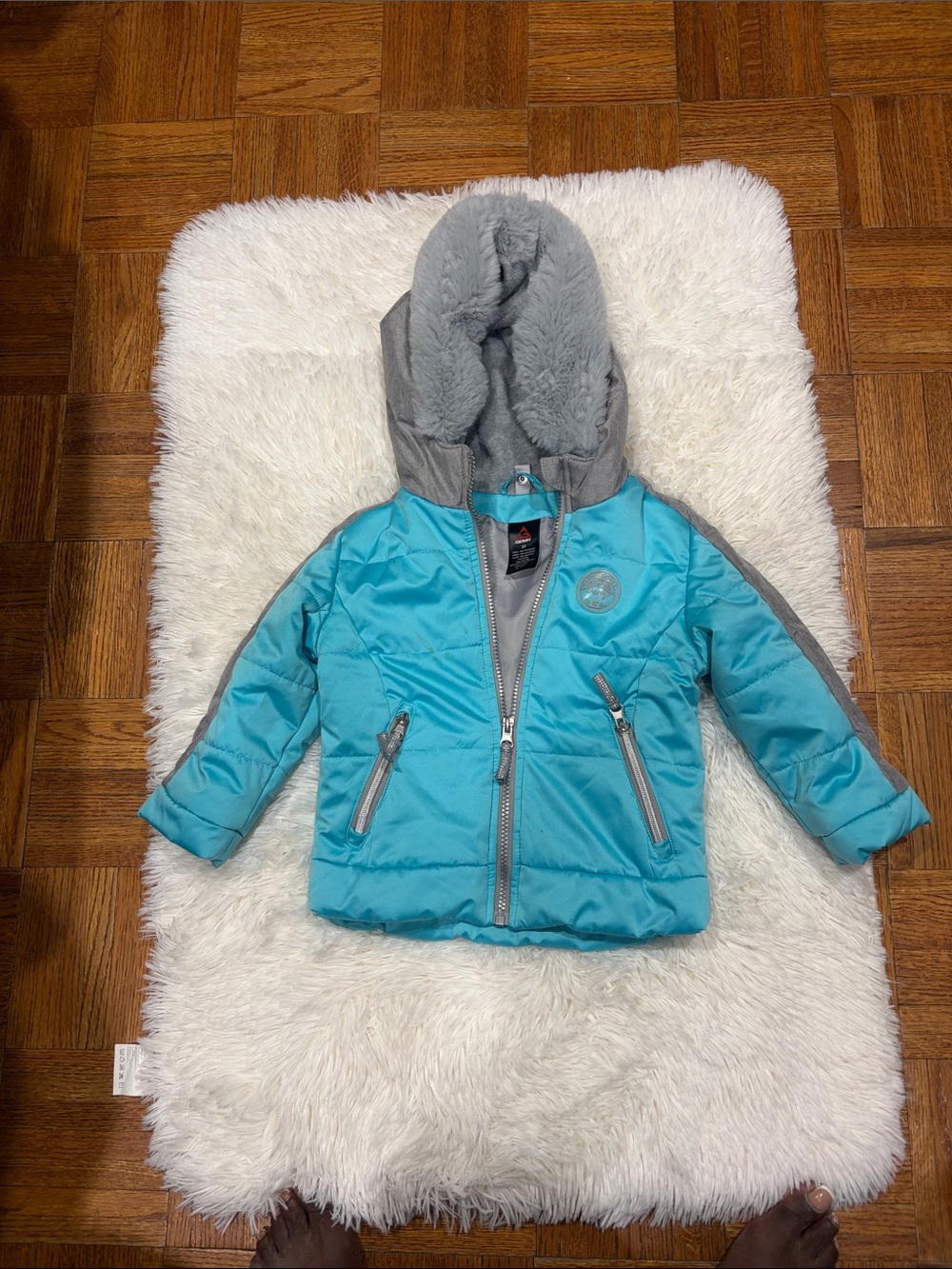 Gerry Weber Kids Aqua Puffer Jacket with Gray Hood Trim